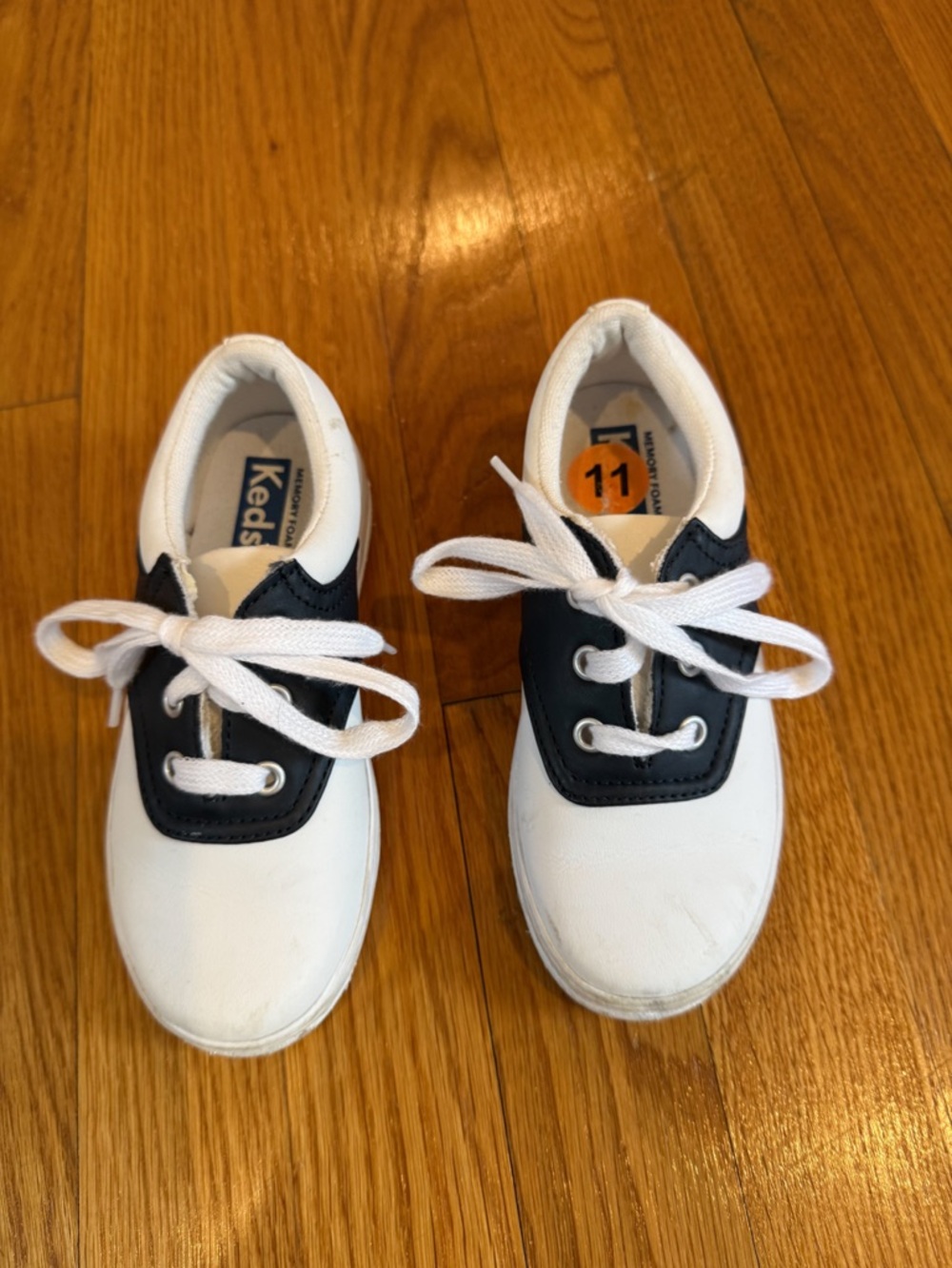 Keds Kids White and Navy Lace-Up Sneakers